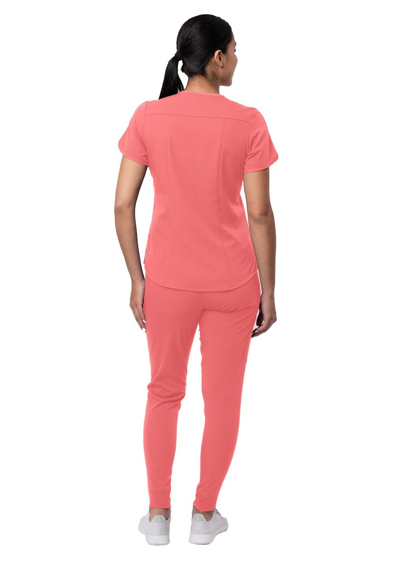 Adar Uniforms Adar Pro Athletic Scrubs Set For Women - Stretch V-Neck Scrub Top & Yoga Jogger Cargo Scrub Pants, 10 Pockets - P9500 - Rapture Rose - M - Image 2